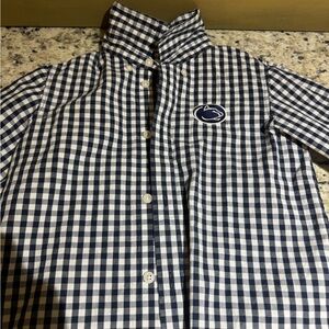 PENN STATE Kids Checkered Button Down Shirt - Navy and White